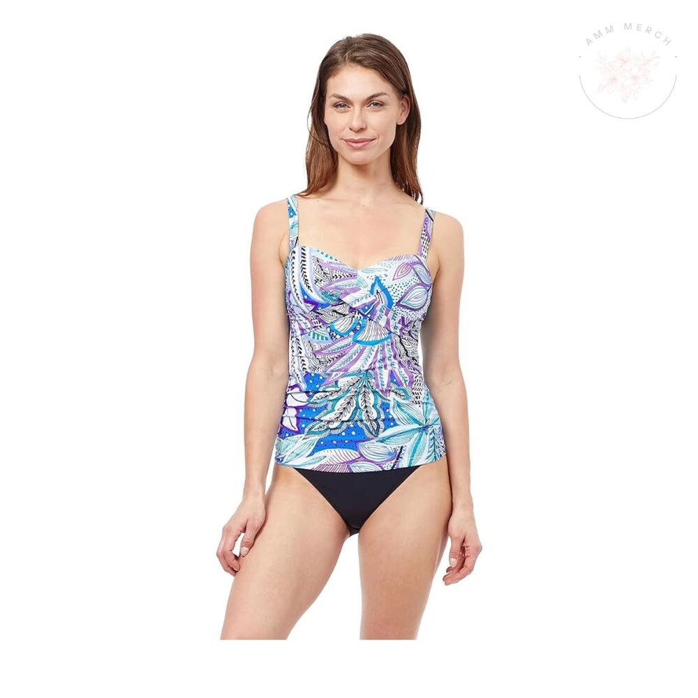 Profile By Gottex Women's Standard Tropic Boom E-Cup Tankini Blue Sz 36E NWT
